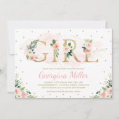 Girly Blush Pink Gold Floral Baby Girl Shower Kaart (Voorkant)