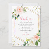 Girly Blush Pink Gold Floral Baby Shower Boho Rose Bedankkaart (Voorkant)