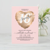 Girly Blush Pink Gold Folie Hart Ballon Sweet 16 Kaart (Staand voorkant)