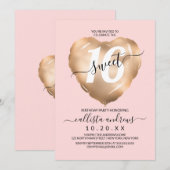 Girly Blush Pink Gold Folie Hart Ballon Sweet 16 Kaart (Voorkant / Achterkant)