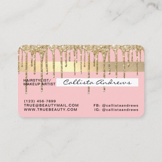 Girly Blush Pink Gold Glitter Drupt Krediet Visitekaartje (Achterkant)