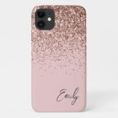 Girly Blush Pink Gold Glitter Monogram Case-Mate iPhone Case (Achterkant)