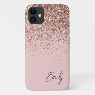 Girly Blush Pink Gold Glitter Monogram Case-Mate iPhone Case