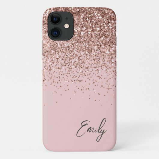 Girly Blush Pink Gold Glitter Monogram Case-Mate iPhone Case (Achterkant)