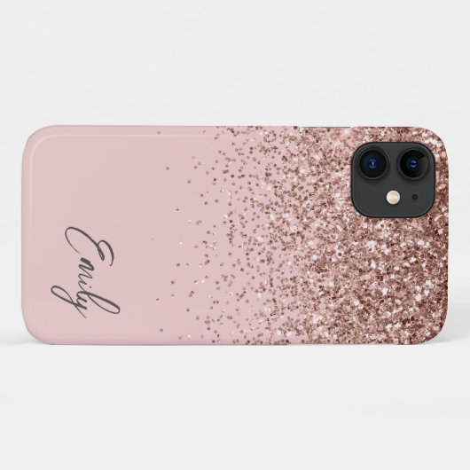 Girly Blush Pink Gold Glitter Monogram Case-Mate iPhone Case (Achterkant (horizontaal))