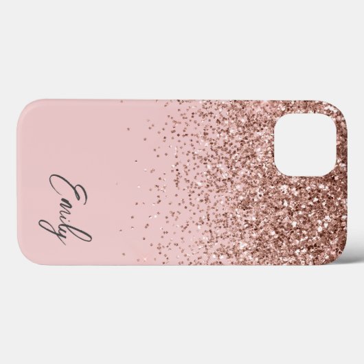 Girly Blush Pink Gold Glitter Monogram Case-Mate iPhone Case (Achterkant (horizontaal))