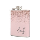 Girly Blush Pink Gold Glitter Monogram Heupfles (Links)