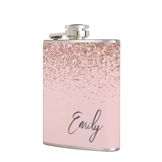 Girly Blush Pink Gold Glitter Monogram Heupfles (Links)