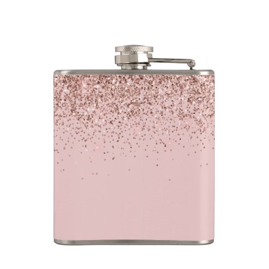 Girly Blush Pink Gold Glitter Monogram Heupfles (Achterkant)