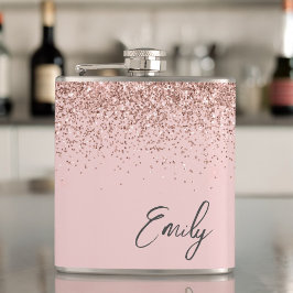 Girly Blush Pink Gold Glitter Monogram Heupfles