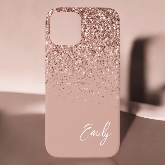 Girly Blush Pink Gold Glitter Monogram Hoesje-M Case-Mate iPhone Case