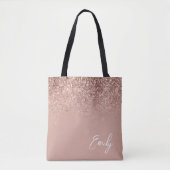 Girly Blush Pink Gold Glitter Monogram Tote Bag (Voorkant)