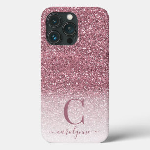 Girly Blush Pink Gold Glitter Ombre Monogram Case-Mate iPhone Case