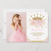 Girly Blush Pink Gold Princess Crown Birthday Bedankkaart (Voorkant)