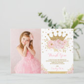 Girly Blush Pink Gold Princess Crown Birthday Bedankkaart (Staand voorkant)