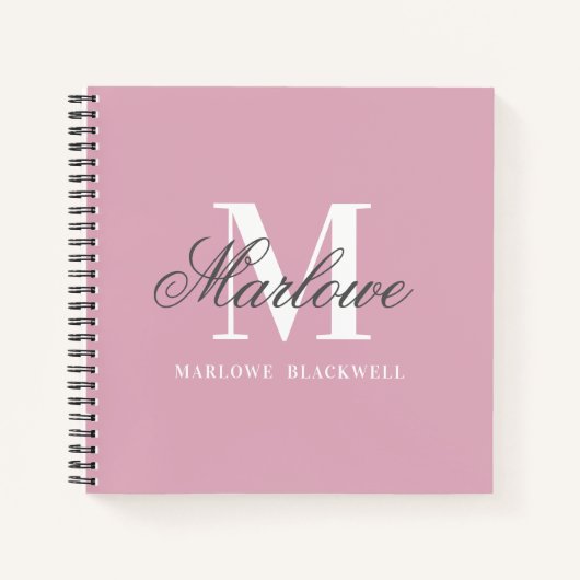 Girly Blush Pink Gray Monogram Calligrafie Notitieboek (Voorkant)