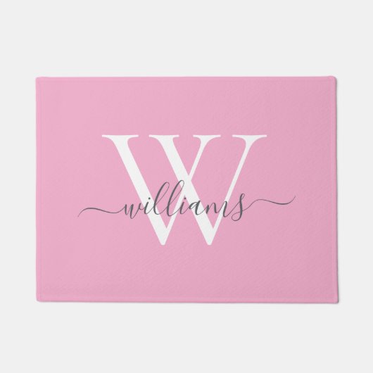 Girly Blush Pink Grey Aangepaste Monogram Script N Deurmat (Voorkant)