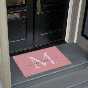 Girly Blush Pink Grey Aangepaste Monogram Script N Deurmat