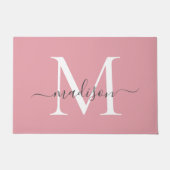 Girly Blush Pink Grey Aangepaste Monogram Script N Deurmat (Voorkant)