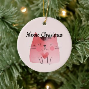 Girly Blush Pink Heart Cat Keramisch Ornament