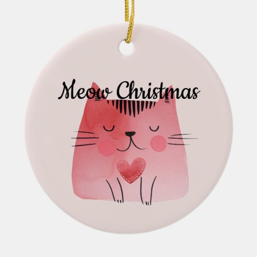 Girly Blush Pink Heart Cat Keramisch Ornament (Voorkant)