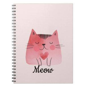 Girly Blush Pink Heart Cat Notitieboek