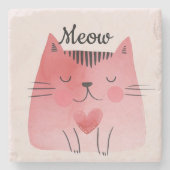 Girly Blush Pink Heart Cat Stenen Onderzetter (Voorkant)