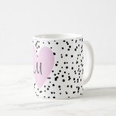 Girly Blush Pink Heart Monogram Spotty Background Koffiemok (Voorkant rechts)
