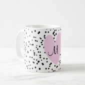 Girly Blush Pink Heart Monogram Spotty Background Koffiemok (Voorkant links)