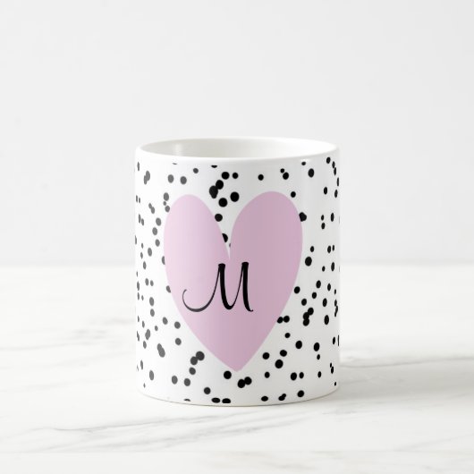 Girly Blush Pink Heart Monogram Spotty Background Koffiemok (Center)