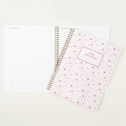 Girly Blush Pink Heart Pattern Planner (Display)