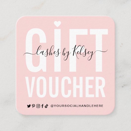 Girly Blush Pink Lash Salon Logo Cadeaubon Vierkante Visitekaartje (Voorkant)