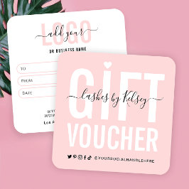Girly Blush Pink Lash Salon Logo Cadeaubon Vierkante Visitekaartje