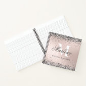 Girly Blush Pink Metallic Silver Glitter Monogram Notitieboek (Binnen)