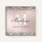 Girly Blush Pink Metallic Silver Glitter Monogram Notitieboek (Voorkant)