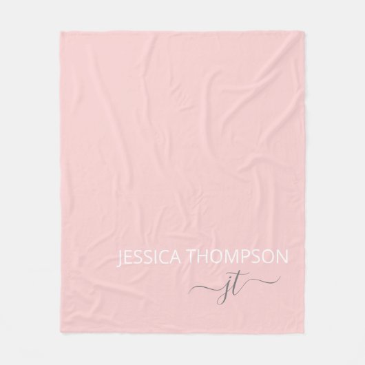 Girly Blush Pink Modern Chic Monogram Naam Fleece Deken (Voorkant)