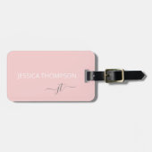 Girly Blush Pink Modern Monogram Naam Eenvoudig  Bagagelabel (Voorkant horizontaal)