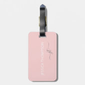 Girly Blush Pink Modern Monogram Naam Eenvoudig  Bagagelabel (Achterkant verticaal)