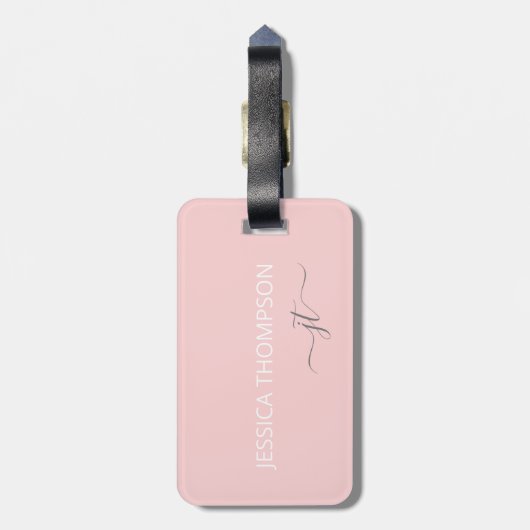 Girly Blush Pink Modern Monogram Naam Eenvoudig  Bagagelabel (Achterkant verticaal)