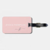 Girly Blush Pink Modern Monogram Naam Eenvoudig  Bagagelabel (Achterkant horizontaal)