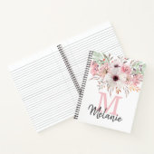 Girly Blush Pink Monogram Floral Notitieboek (Binnen)