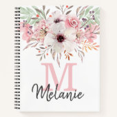 Girly Blush Pink Monogram Floral Notitieboek (Voorkant)