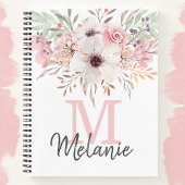 Girly Blush Pink Monogram Floral Notitieboek