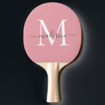 Girly Blush Pink Monogram Vrouwelijk Grijs Script Tafeltennisbatje<br><div class="desc">Modern Stijlvol Blush Roze Dusty Roze Grijs Monogram Elegant Script Naam Ping Pong Paddle</div>