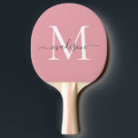 Girly Blush Pink Monogram Vrouwelijk Grijs Script Tafeltennisbatje<br><div class="desc">Modern Stijlvol Blush Roze Dusty Roze Grijs Monogram Elegant Script Naam Ping Pong Paddle</div>