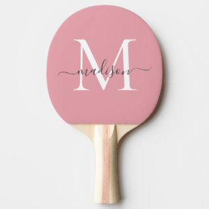 Girly Blush Pink Monogram Vrouwelijk Grijs Script Tafeltennisbatje
