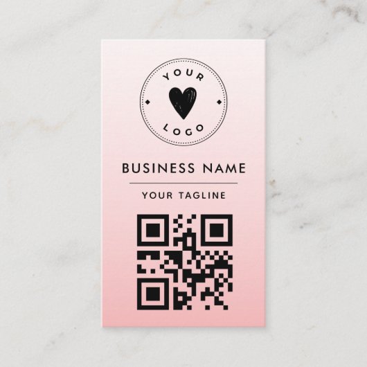 Girly Blush Pink Ombre Logo & QR Code Feminine Visitekaartje (Voorkant)