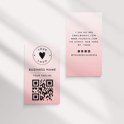 Girly Blush Pink Ombre Logo & QR Code Feminine Visitekaartje