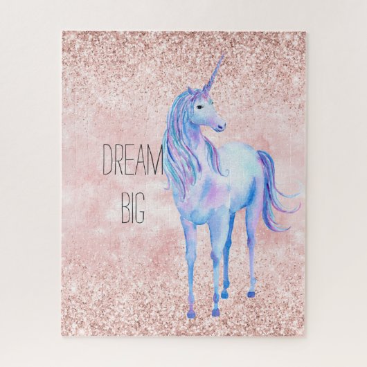 Girly Blush Pink Paarse Waterverf Unicorn Glitter Legpuzzel (Verticaal)