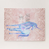 Girly Blush Pink Paarse Waterverf Unicorn Glitter Legpuzzel (Horizontaal)